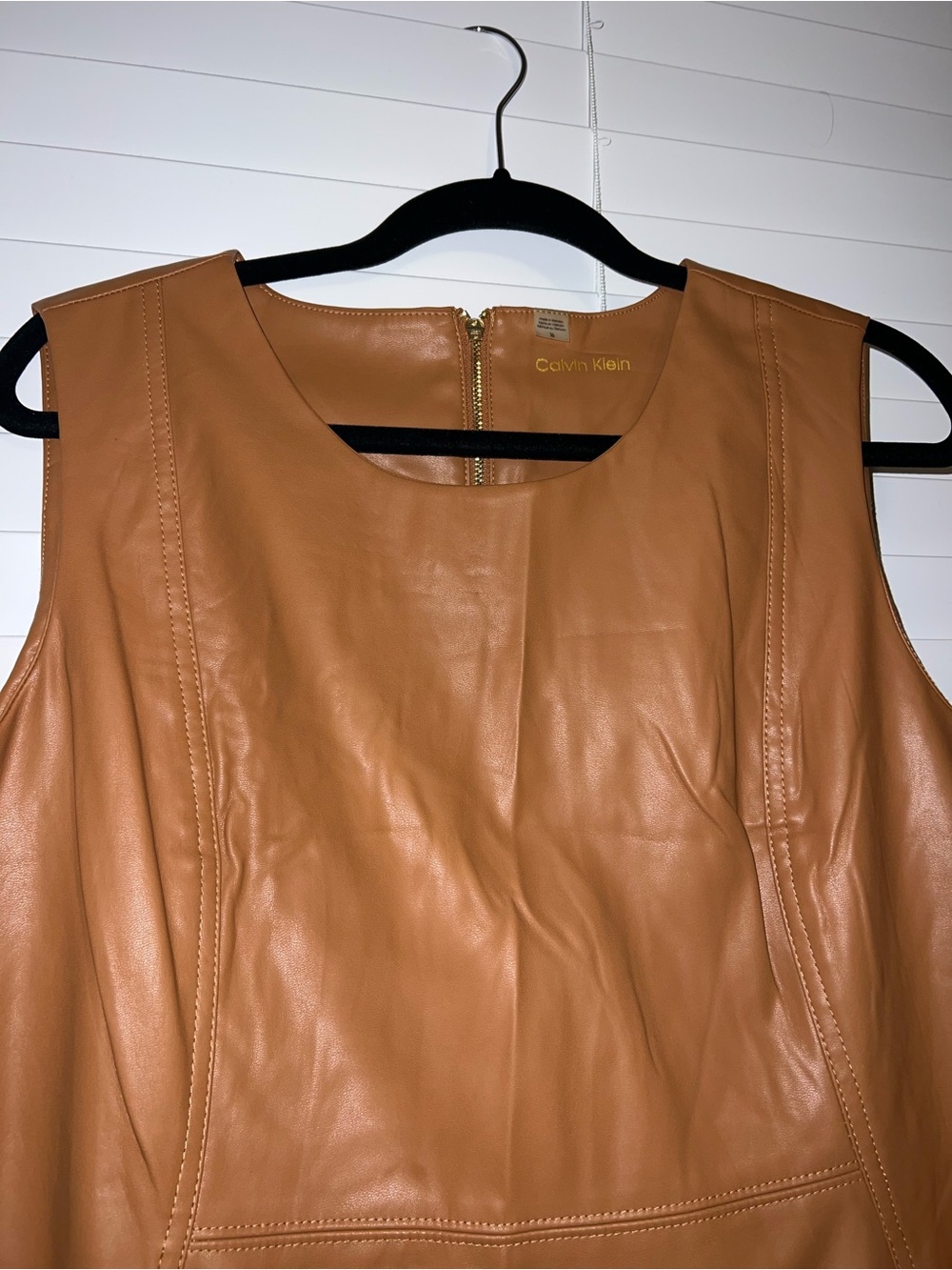 Calvin Klein Tan Faux Leather Sheath Dress - Picture 2 of 4